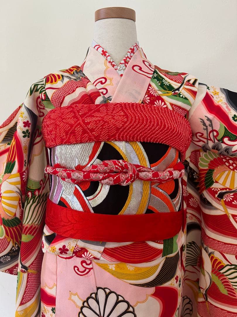 7歳　七五三　アンティーク正絹着物、正絹帯、帯揚げ、帯締め　しごきセット