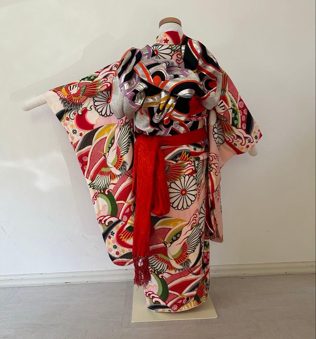 7歳　七五三　アンティーク正絹着物、正絹帯、帯揚げ、帯締め　しごきセット