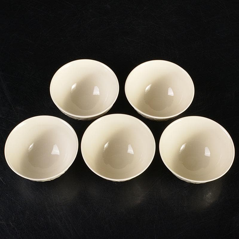 中国　徳化窯白磁　蓮弁刻　煎茶碗　盃　五客　M　8795E