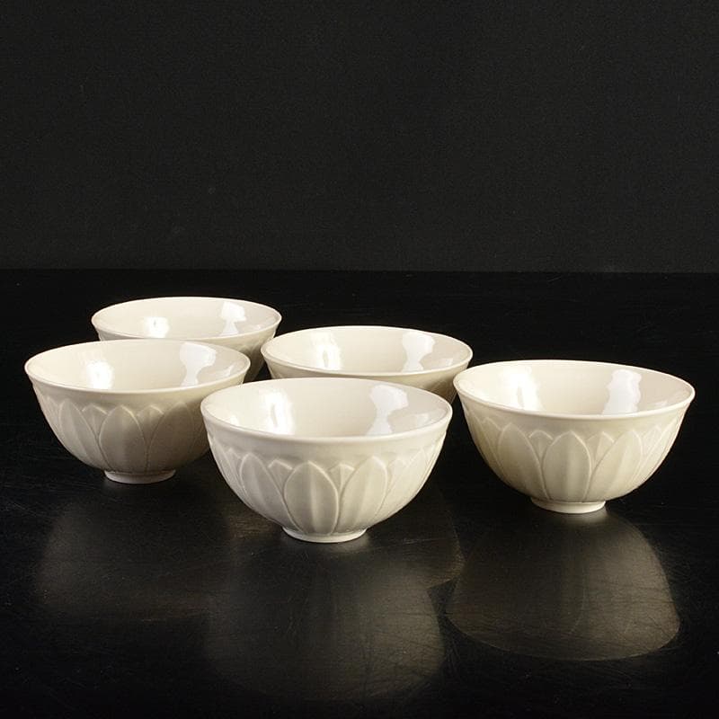 中国　徳化窯白磁　蓮弁刻　煎茶碗　盃　五客　M　8795E