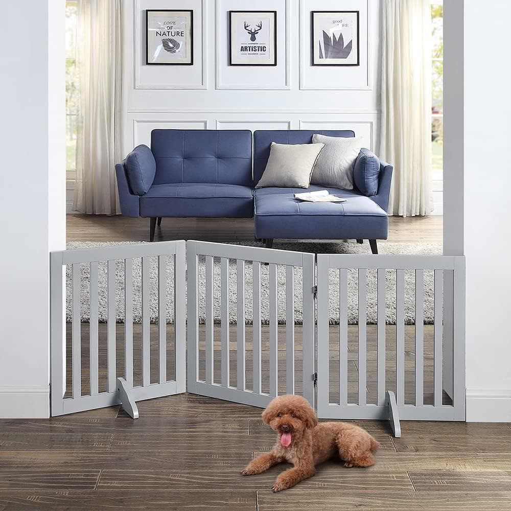 unipaws ペットゲート 置くだけ簡単 木製 折りたたみ式 伸縮可能