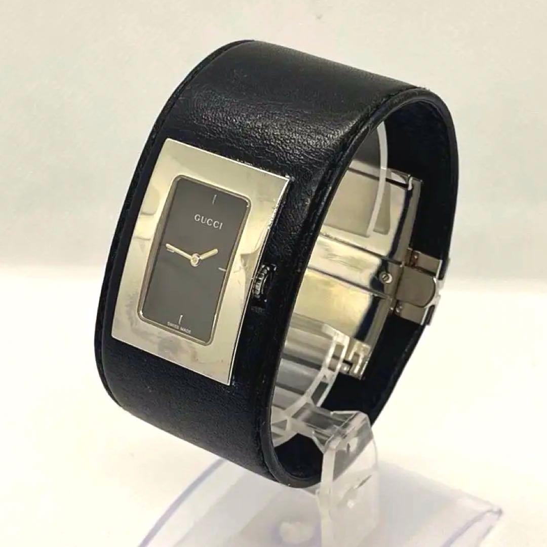 稼働 GUCCI 7800 L カフウォッチ バングル レザー アナログ腕時計
