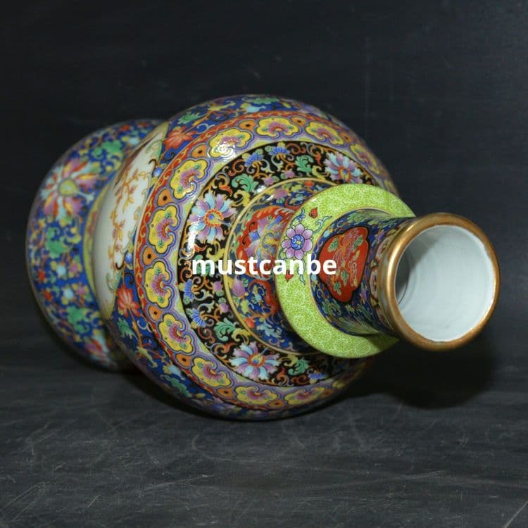 清雍正珐琅彩花鸟文描き金花瓶 景徳鎮 陶磁器 装飾品 現代