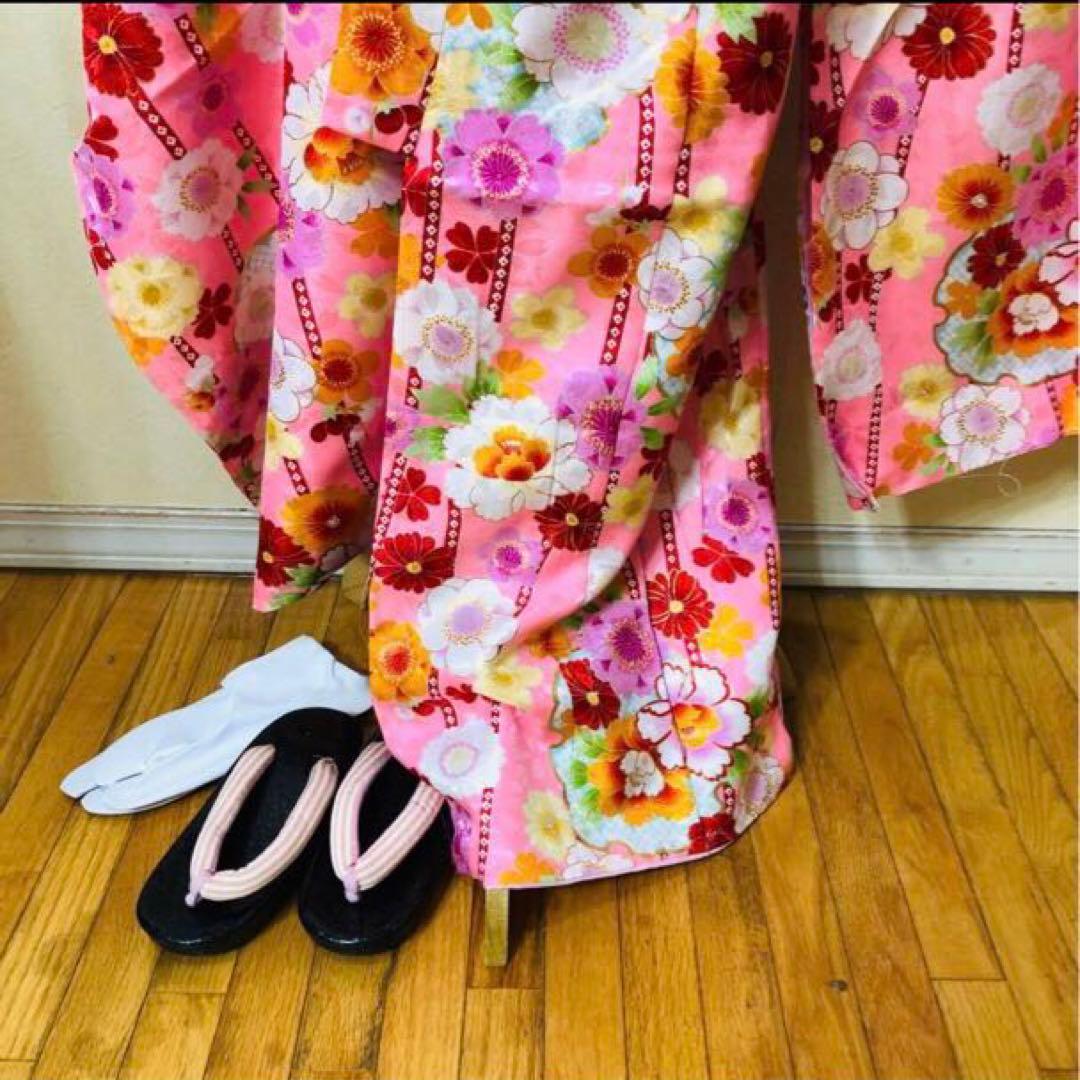 七五三七歳❣️四つ身着物未使用⭐︎ピンク花々金彩煌びやか絢爛⭐︎完全フルセット激可愛い