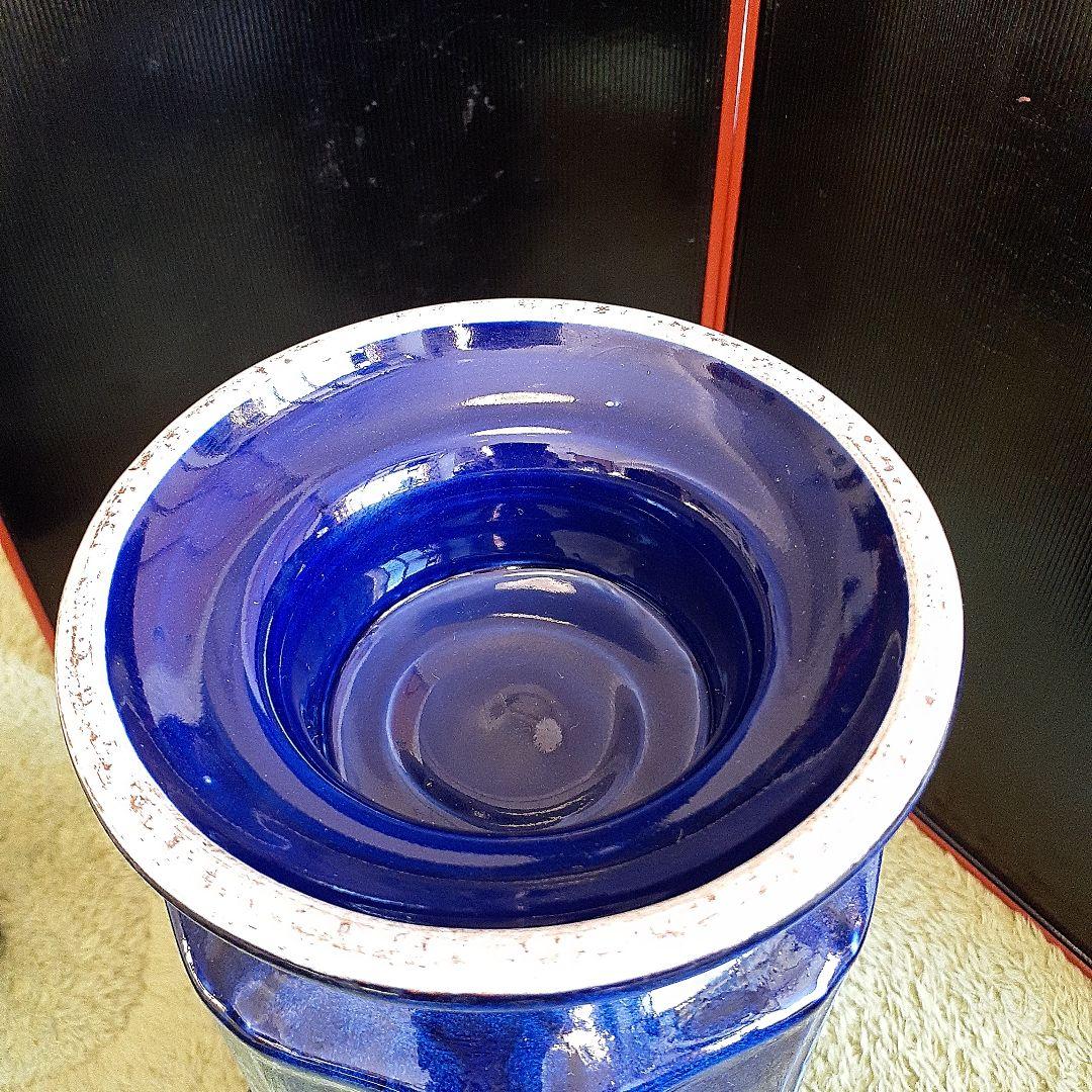 清朝瑠璃8面取り蜻蛉耳付き花入れ