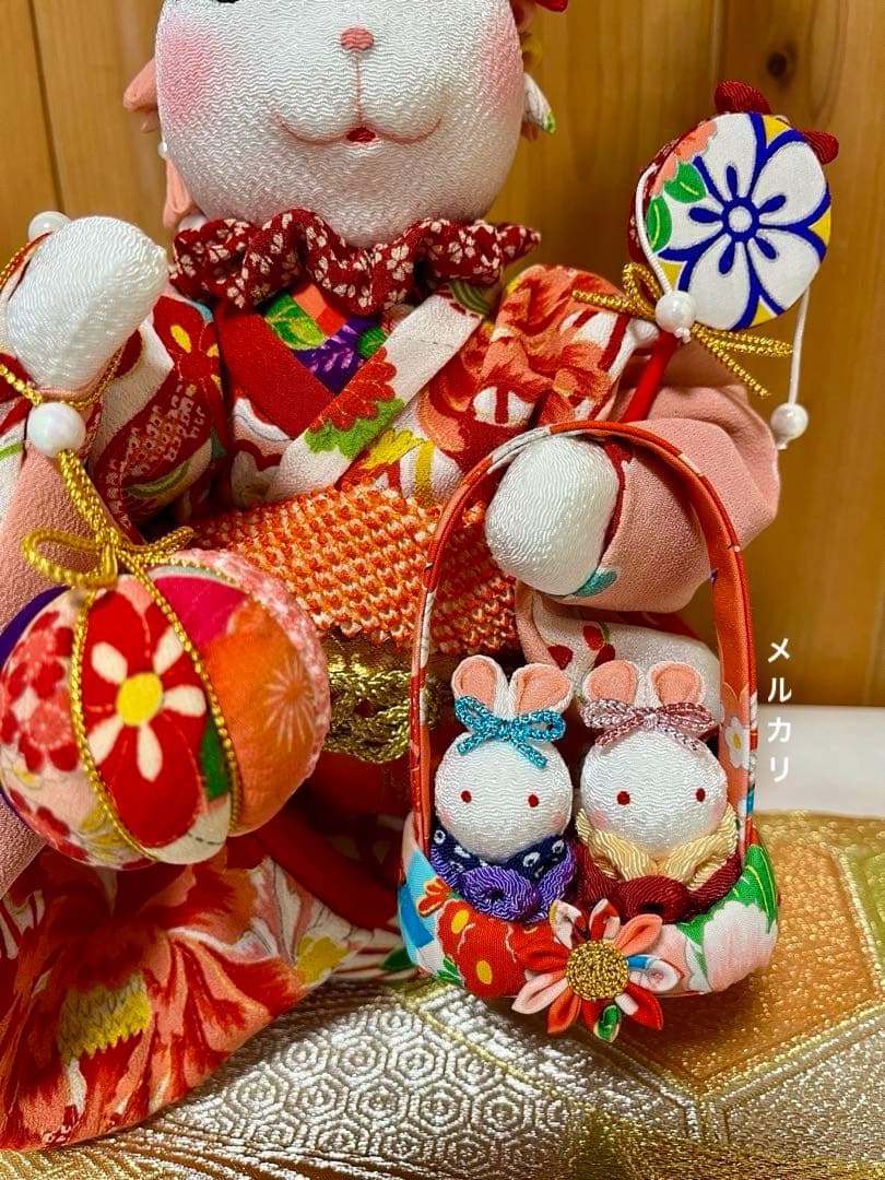 ㉗【うさぎの創作人形】 耳長ウサギ ちりめん細工 縮緬細工 和雑貨