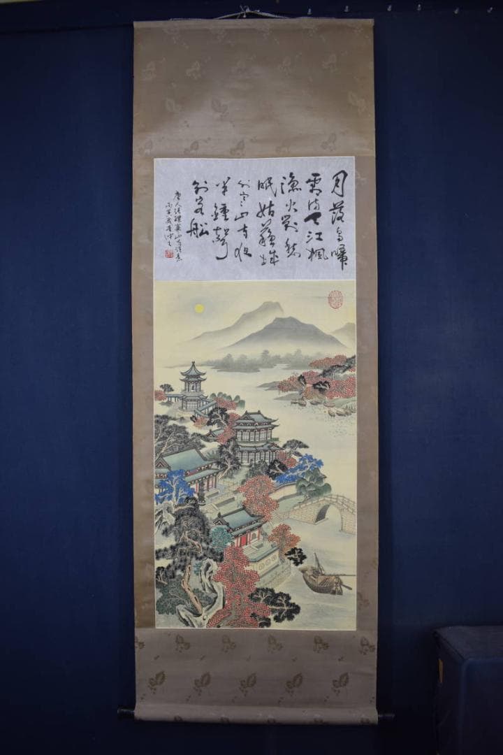 複製】作者不詳/寒山寺風景画賛/工芸品/掛軸☆宝船☆Y-229 JM