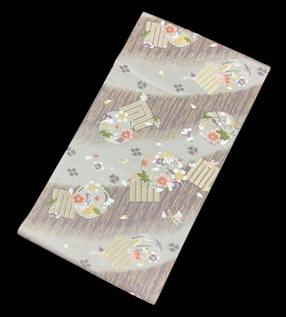 坂東三津五郎 袋帯 六通柄 正絹 源氏香 吹き寄せ 春秋 桜 未使用 イ