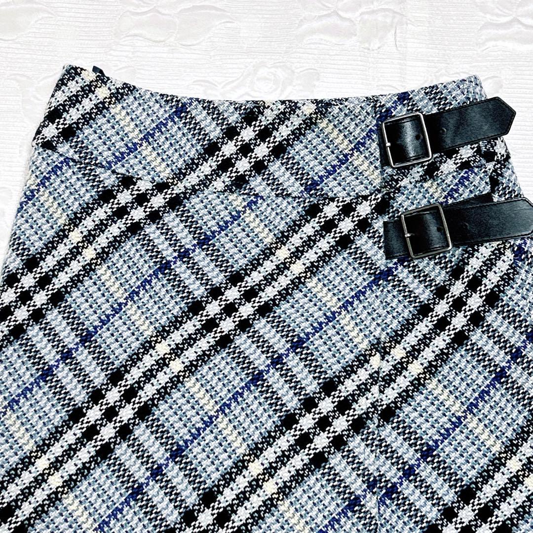 極美品❤︎バーバリーロンドン ツィード ラップスカート ベルト ノバチェック 36