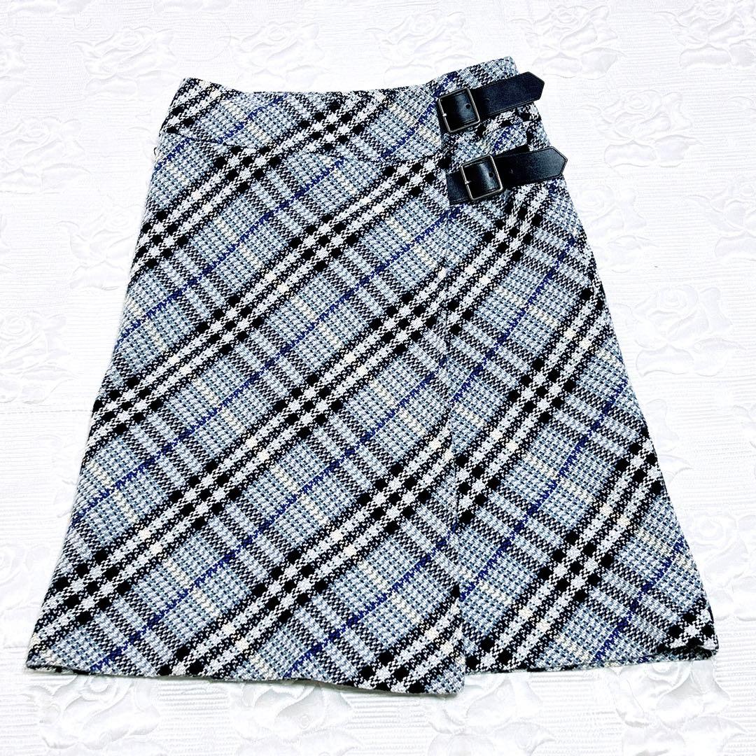 極美品❤︎バーバリーロンドン ツィード ラップスカート ベルト ノバチェック 36