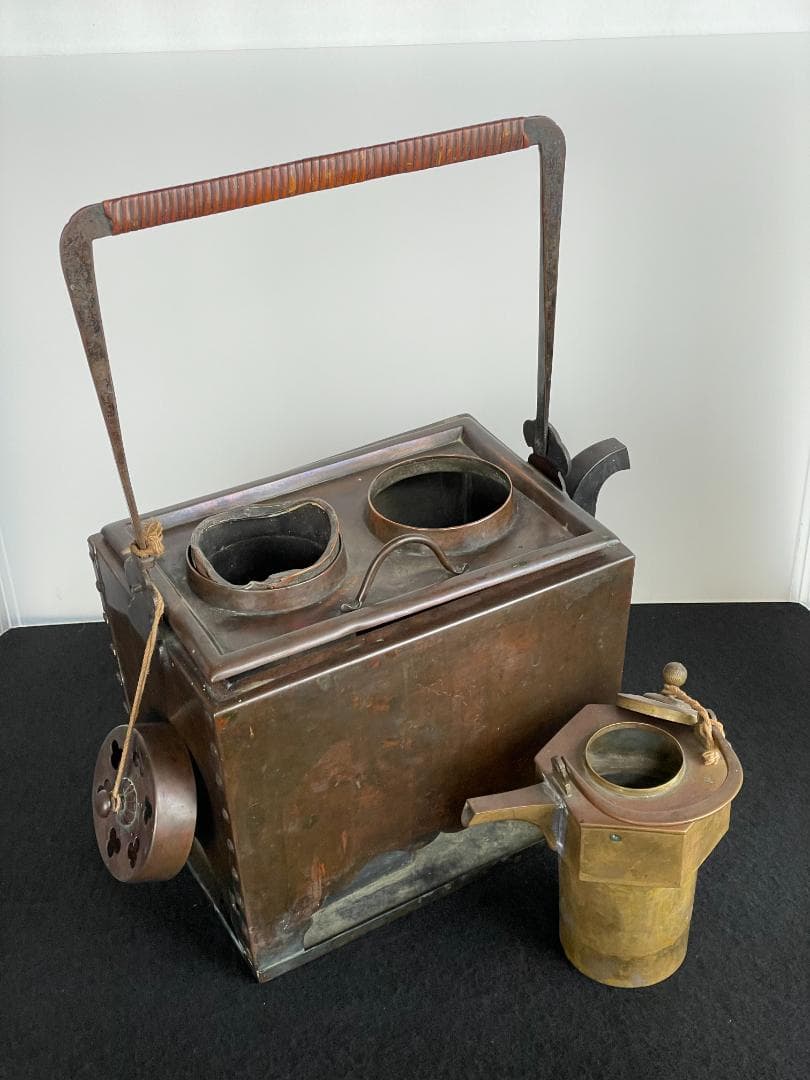 時代物 銅製 籐巻提手 酒燗器 燗銅壷 野燗炉 銅壺 薬燗壷 急須 骨董 古美術