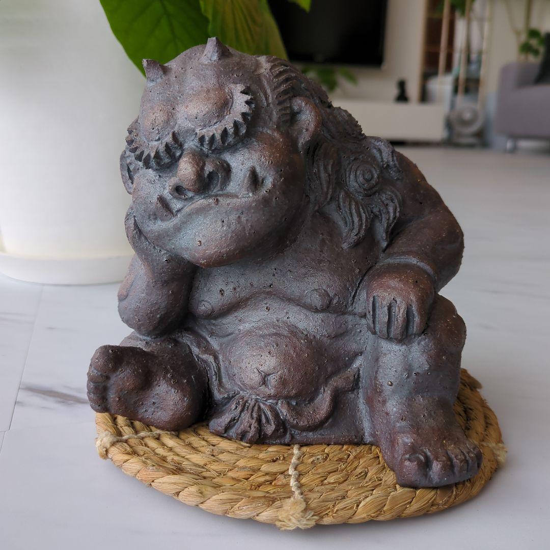 村秀鬼瓦工房】鬼もひるね 金棒 鬼の置物 安田瓦 装飾瓦 新潟県 工芸品