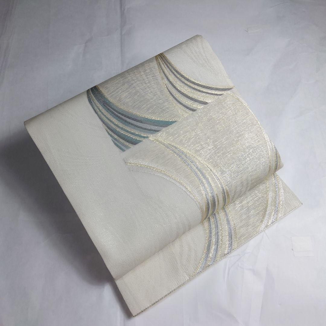 正絹 夏 袋帯 六通柄 絽 モダン図案 ホワイト 極上 逸品