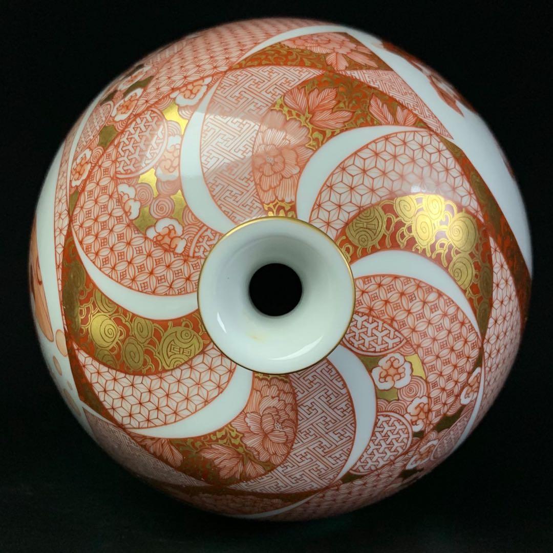 【福島武山 作】九谷焼 名工 『赤絵 江戸まつり』 九谷佐野窯 花瓶 共布 共箱