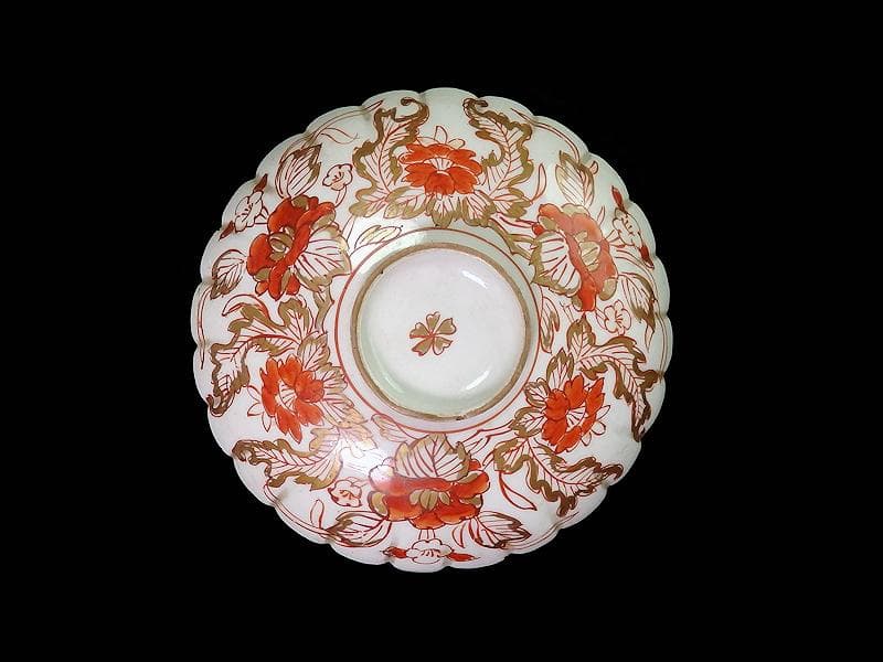 古伊万里 金襴手 輪花 花に柘榴の図 蓋付き深鉢 菓子