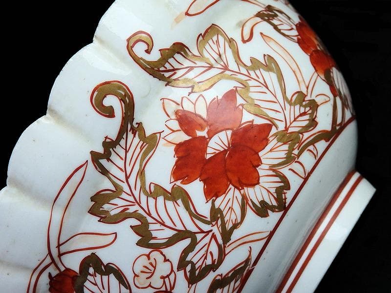 古伊万里 金襴手 輪花 花に柘榴の図 蓋付き深鉢 菓子