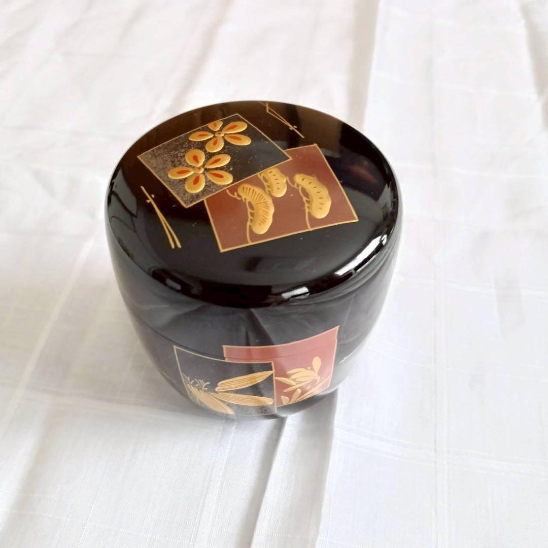 茶道具 坂下仙秀作 淡々斎好写 渦蒔絵 中棗 共箱 V 9834