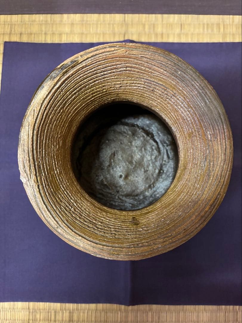 訳あり品 九代 大樋長左衛門 袋形水指 即中斎 箱書 塗蓋付き 茶道具