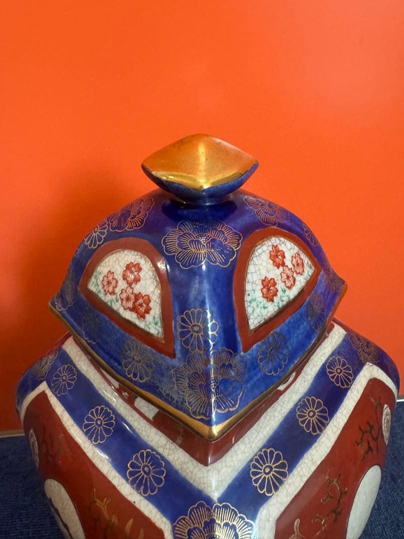 1862 薩摩焼　花鳥図　沈香壺　飾壺　高38cm  時代物