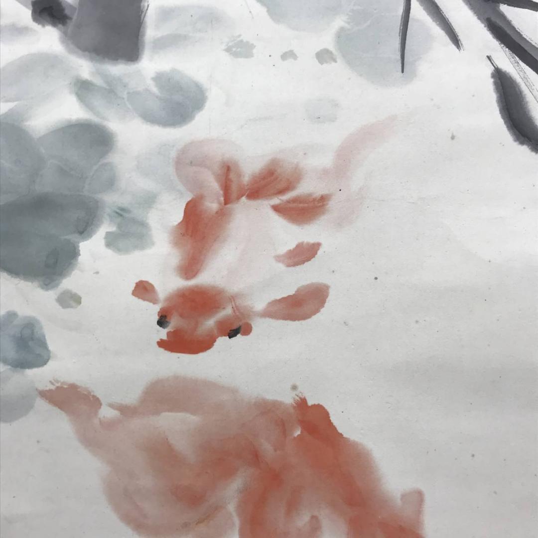 【真作】下村為山/柳下金魚図/金魚図/掛軸/名家伝来/AC-438