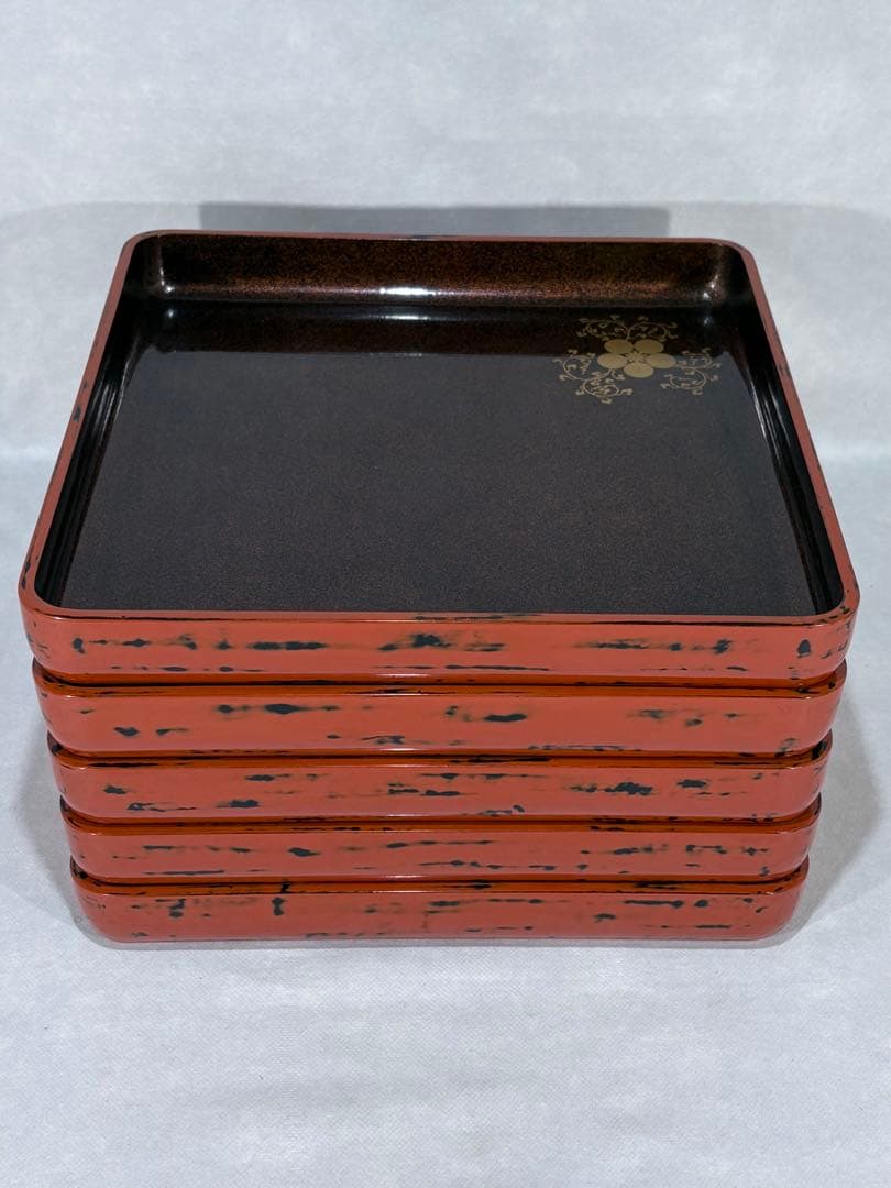 根来塗 内梨地蒔絵付　懐石膳五客　美品　茶道具　懐石道具　送料込