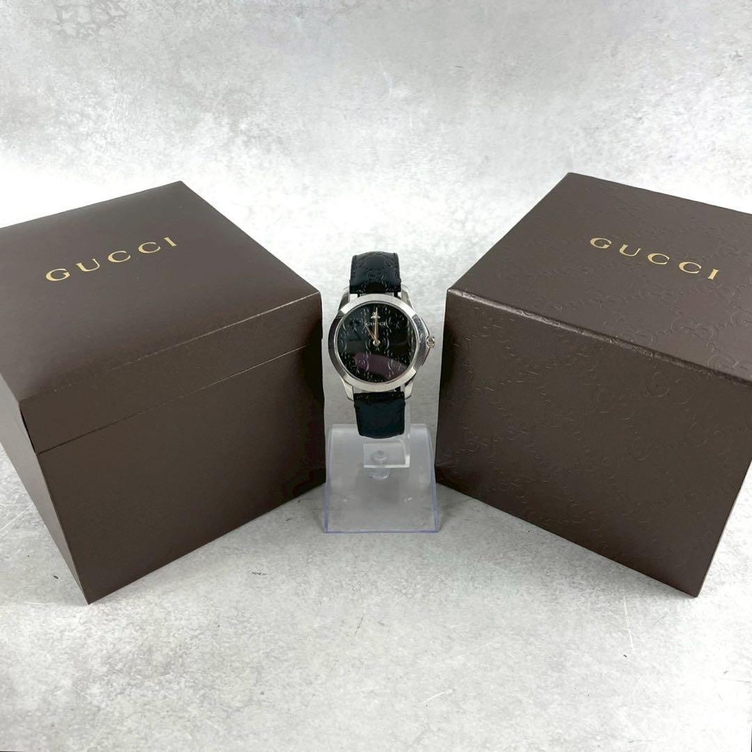 【正規品】GUCCI グッチ 腕時計 GG柄 ブラック シマレザー クォーツ 蜂