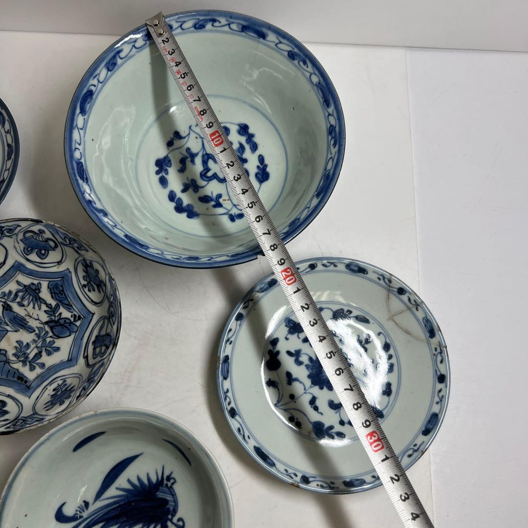 中国明末清朝時代 青草鉢、皿色々 口径約14~18㎝ 東Y7-1030②トヒサ