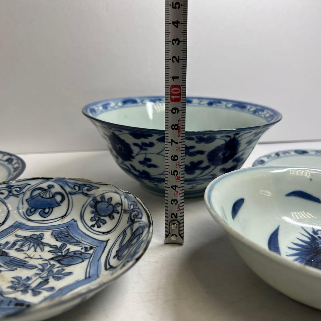 中国明末清朝時代 青草鉢、皿色々 口径約14~18㎝ 東Y7-1030②トヒサ