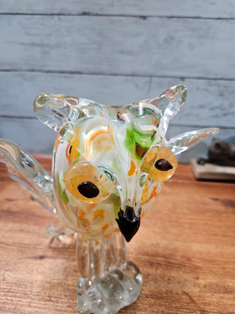 イタリアヴィンテージ ムラーノガラス ふくろうのオブジェ 大型