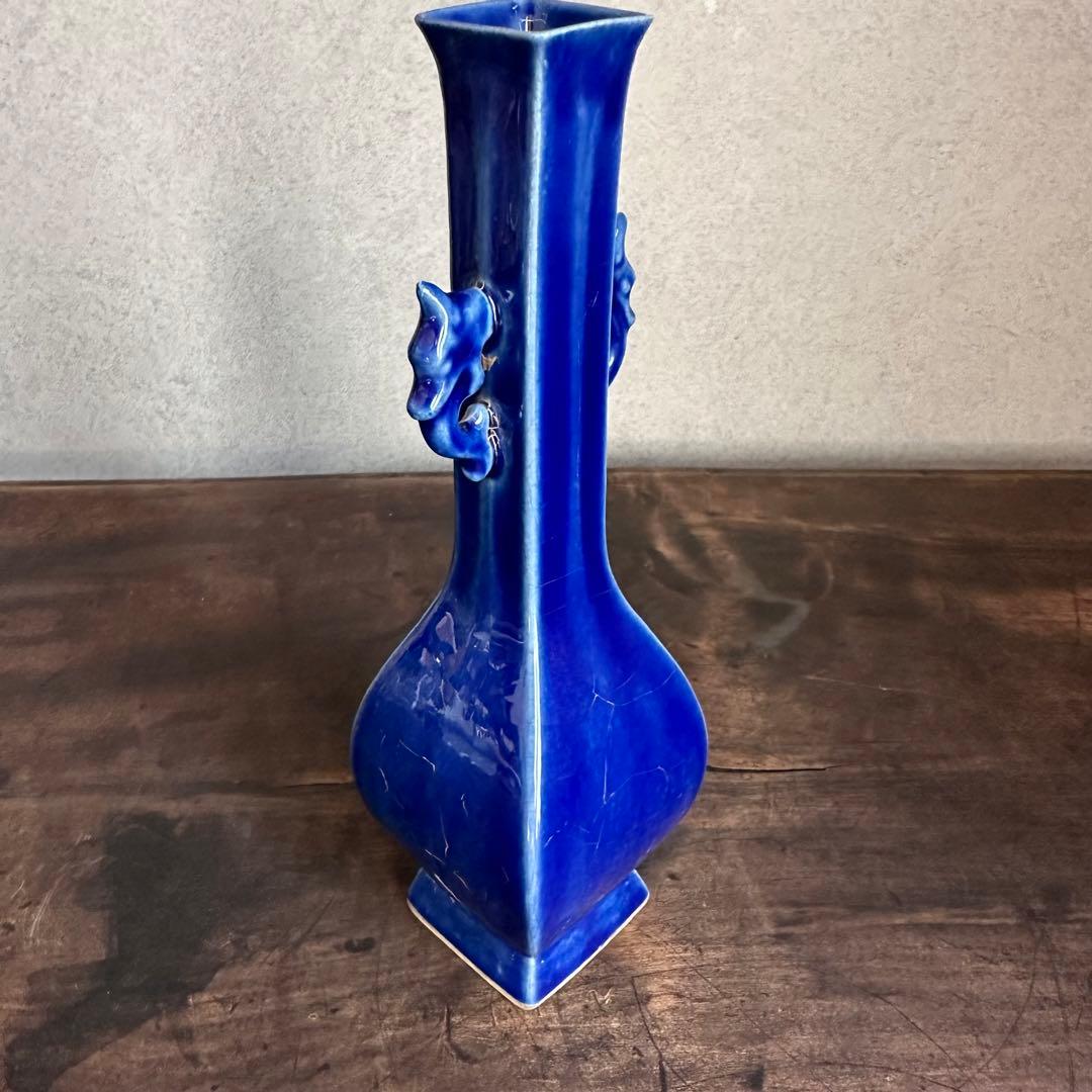 花瓶□唐物馬乗箆目青釉瓶 古い花器 花入 古玩 中国 古美術 時代物