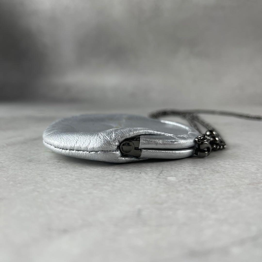 美品◎ディスコードヨウジヤマモト がま口ショルダーストラップ付き シルバー