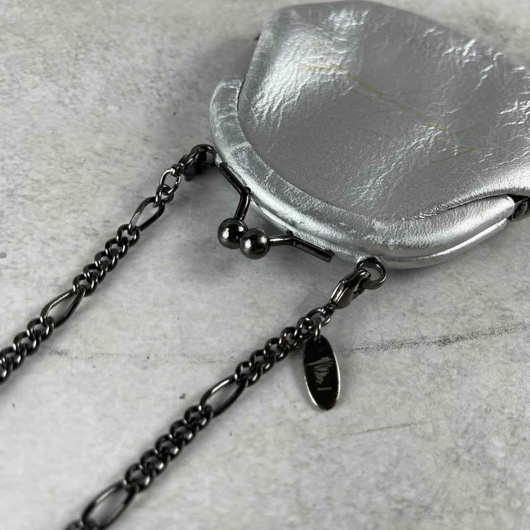 美品◎ディスコードヨウジヤマモト がま口ショルダーストラップ付き シルバー