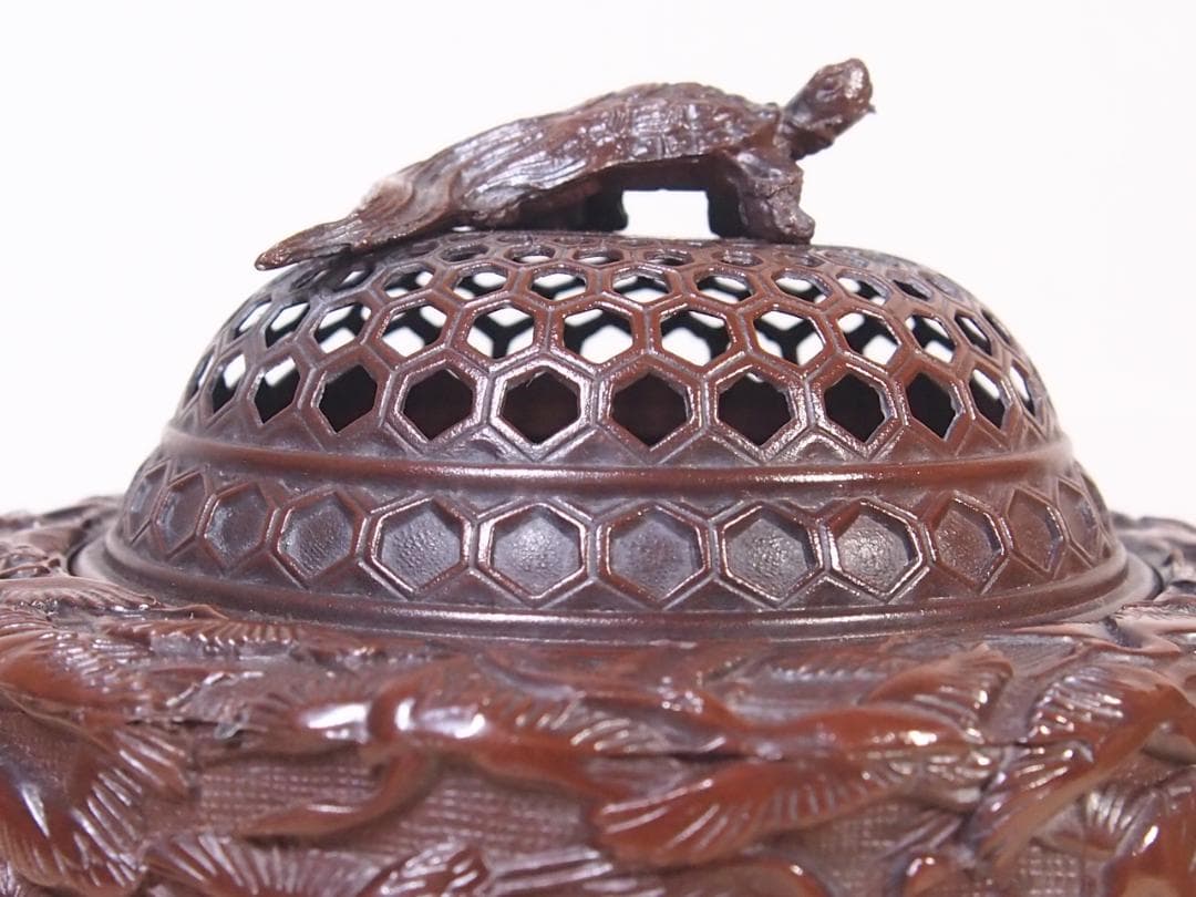 【未使用】高岡銅器 佐野宏采 華鶴 紋様香炉 彫金/繊細/鶴亀 茶道具/香道具