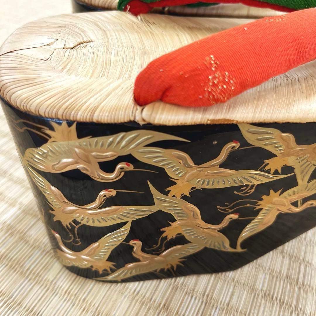 七五三 ぽっくり 七歳 飛鶴 漆金蒔絵 本畳 (未使用品)