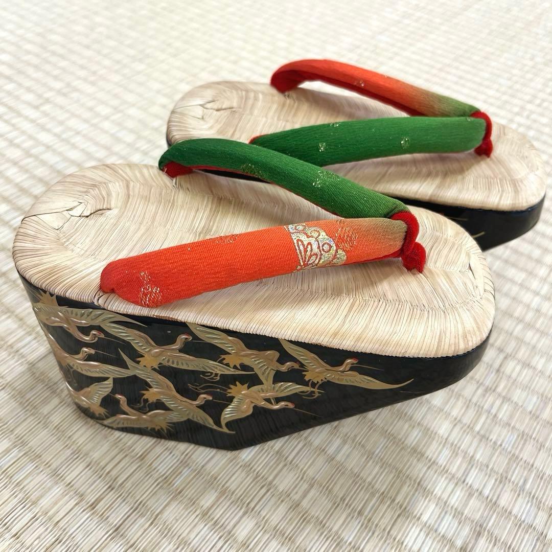 七五三 ぽっくり 七歳 飛鶴 漆金蒔絵 本畳 (未使用品)