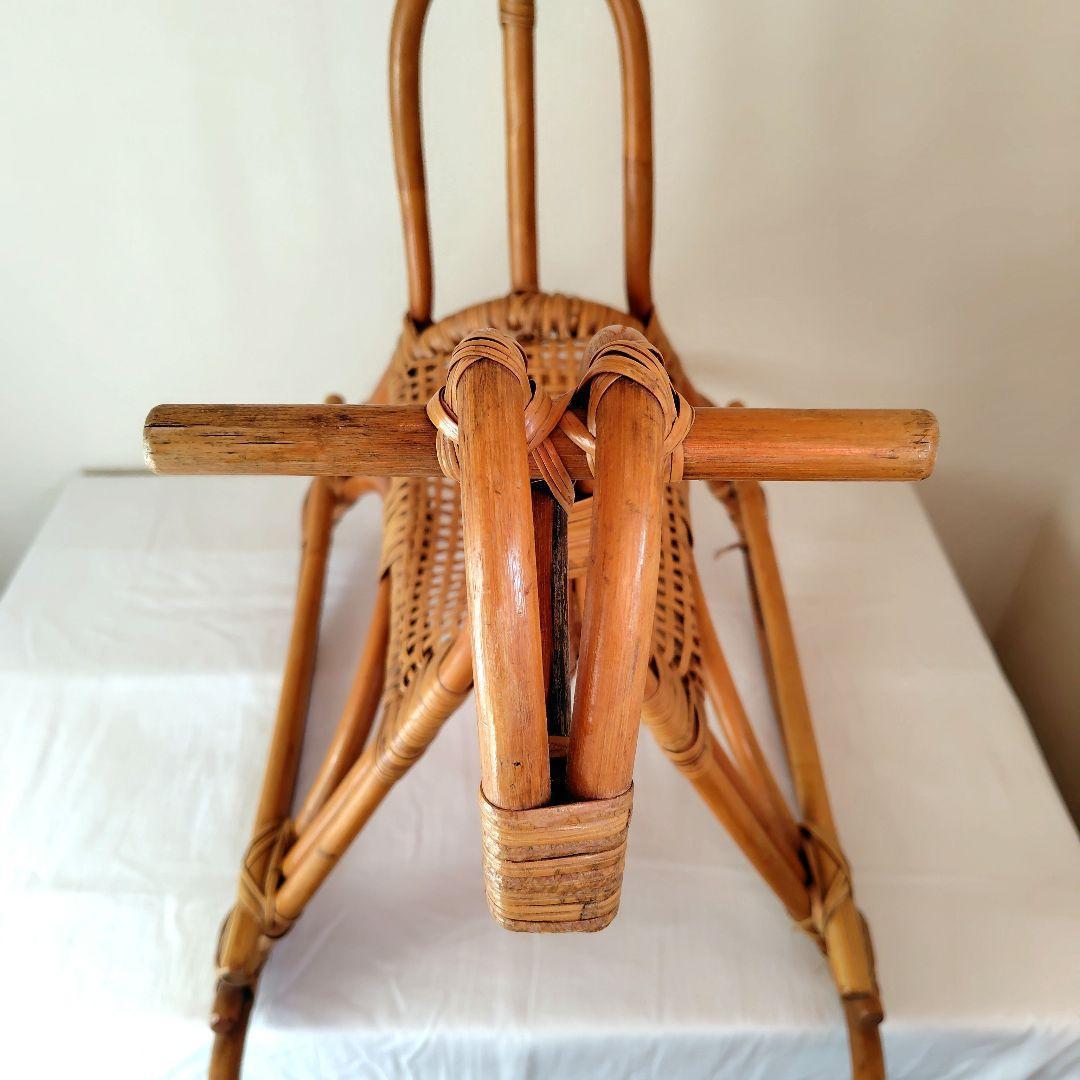 ラタン ロッキングホース 木製 ヴィンテージ レトロ 揺り木馬 おもちゃ