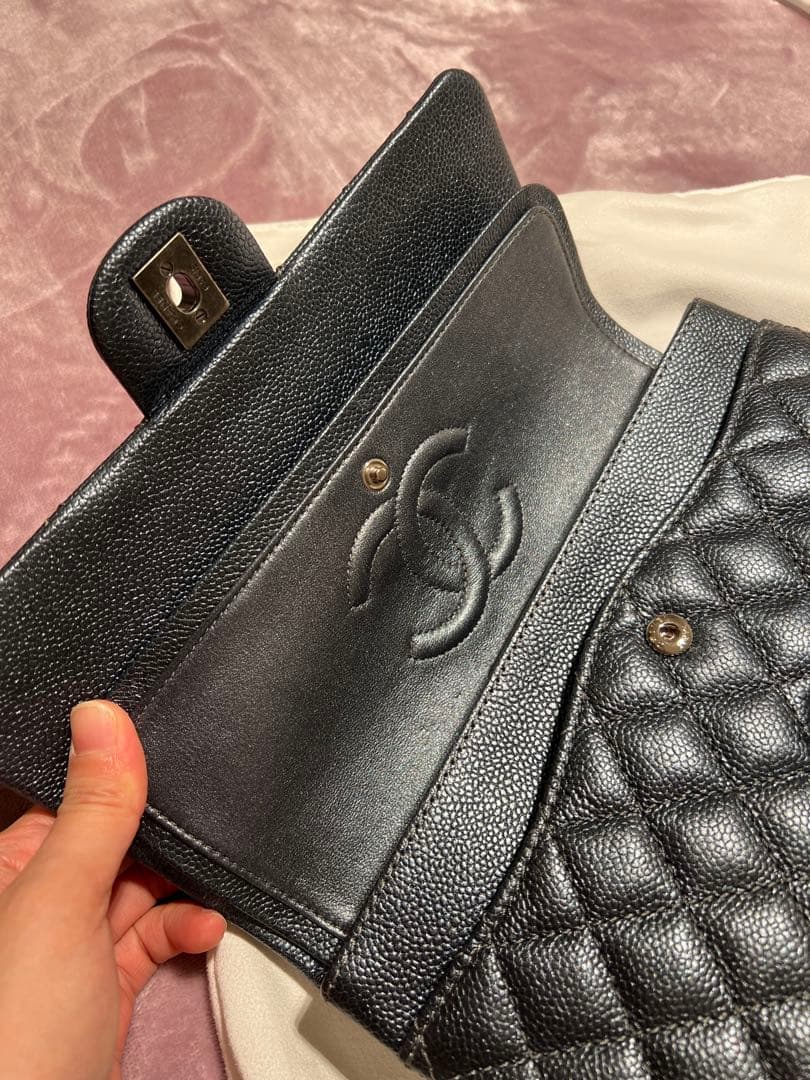 CHANEL マトラッセ キャビアスキン チェーンショルダーバッグ ダークグレー