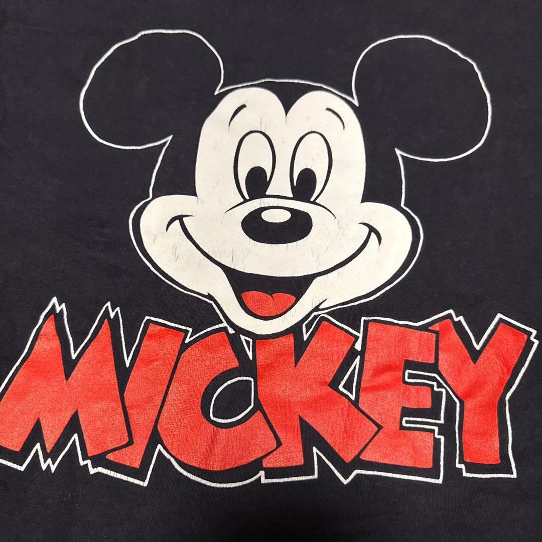 80sヴィンテージミッキーマウスフェイスTシャツ黒XLフェードdisney