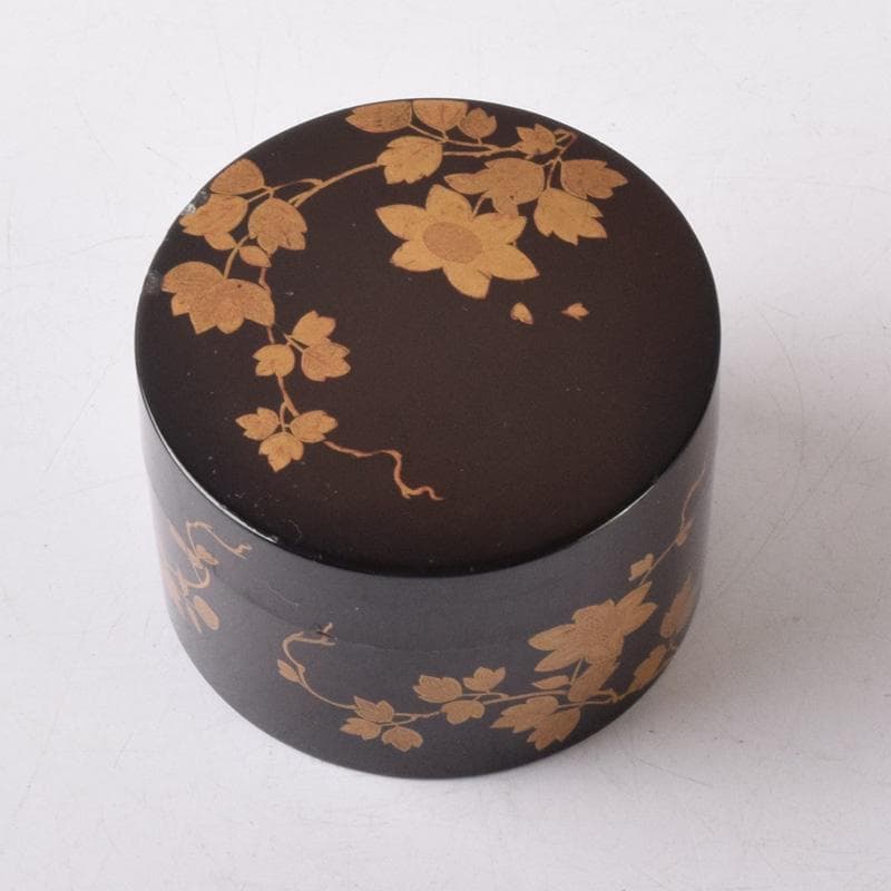 茶道具　漆塗　時代花草蒔絵　香合　時代箱付　V　8233