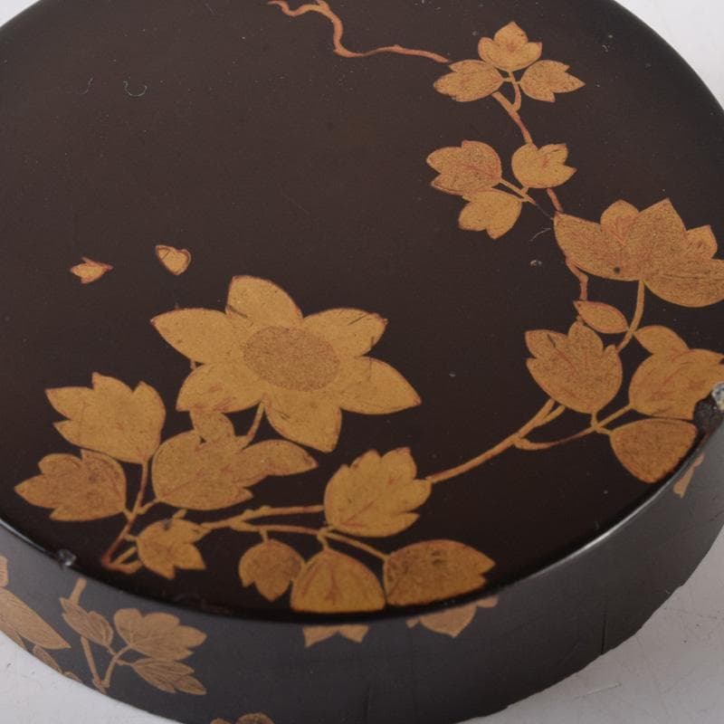 茶道具　漆塗　時代花草蒔絵　香合　時代箱付　V　8233