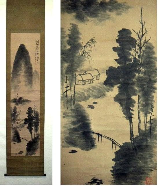 掛軸 山水画 成木 星洲 掛け軸 骨董品 掛軸の買取 - 骨董品・美術品・