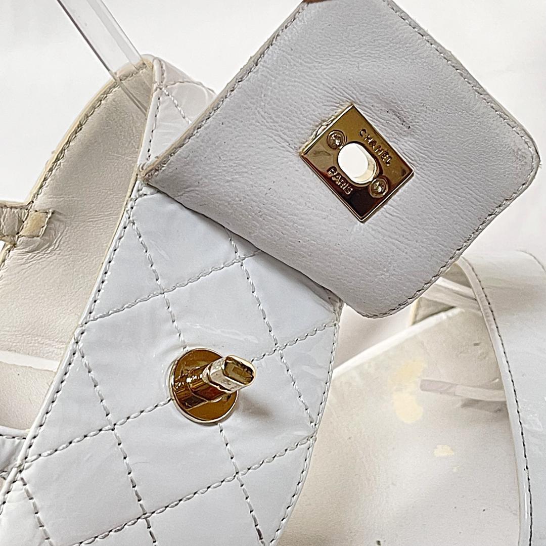 CHANEL シャネル パテント ココマーク サンダル ホワイト 37 1/2
