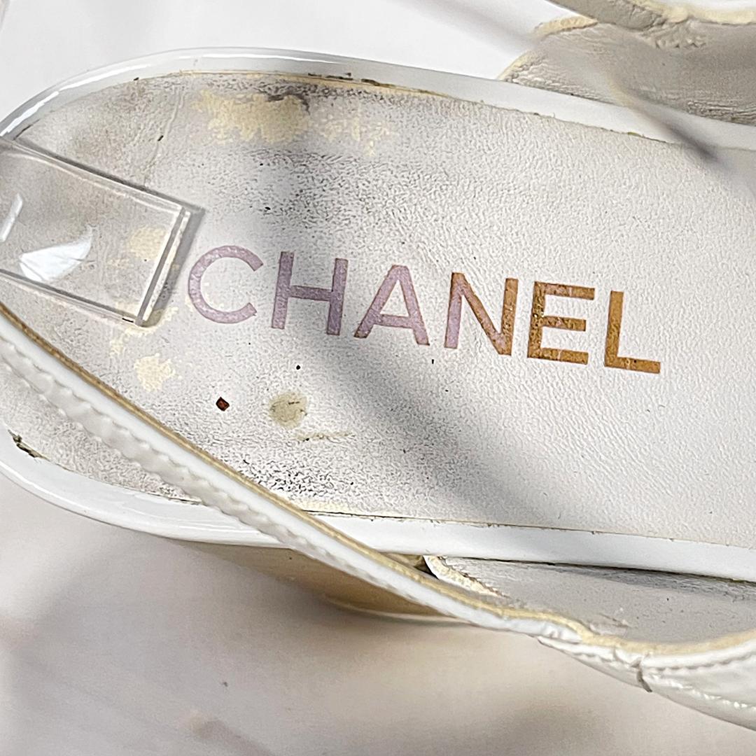 CHANEL シャネル パテント ココマーク サンダル ホワイト 37 1/2