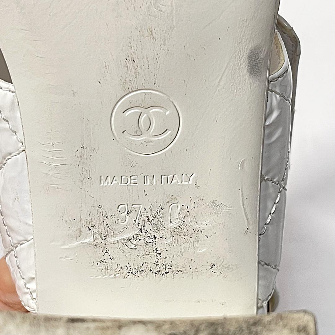 CHANEL シャネル パテント ココマーク サンダル ホワイト 37 1/2