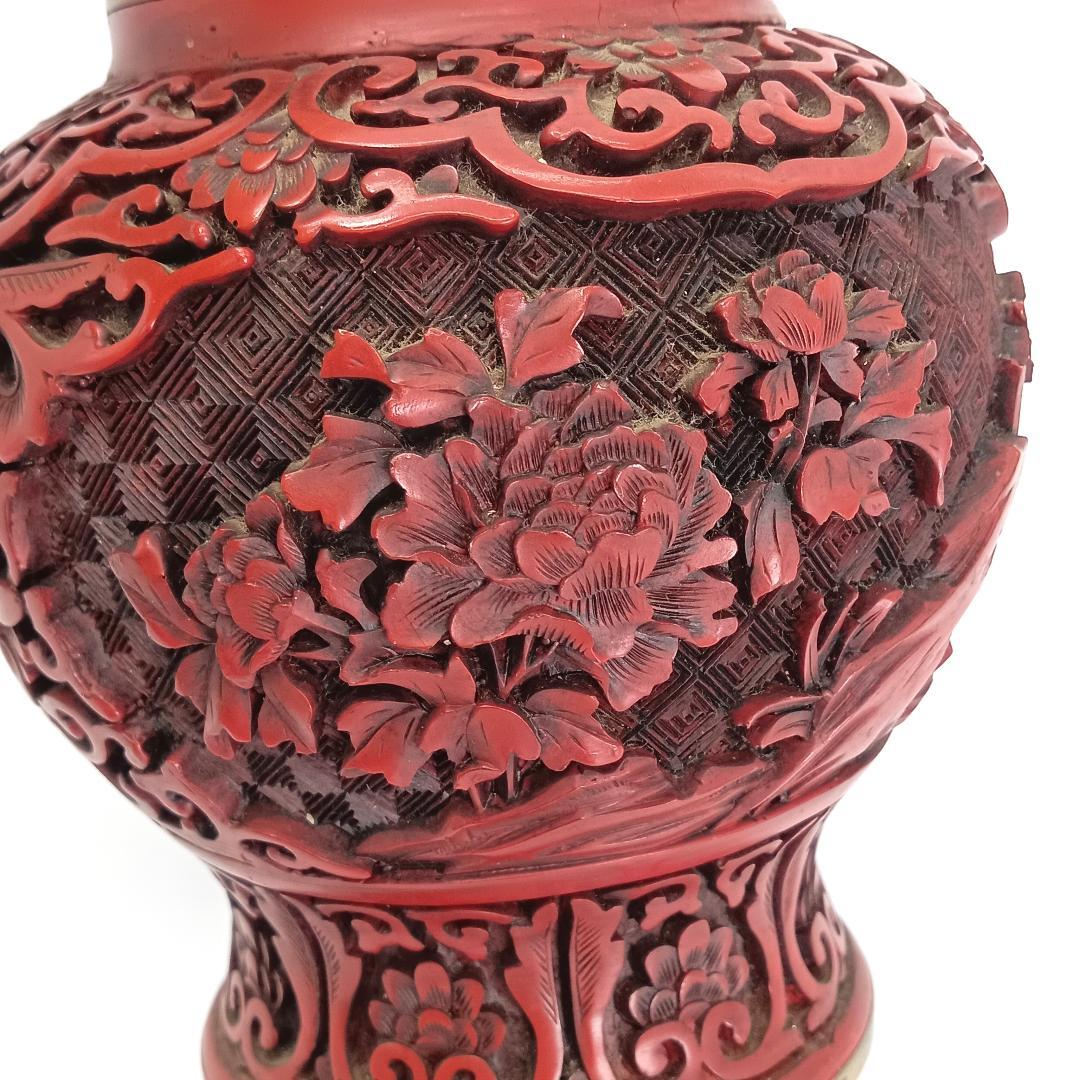 堆朱？ 壺 約16㎝ 中国美術工芸品 伝統美術 茶壺 茶入 置物 インテリア