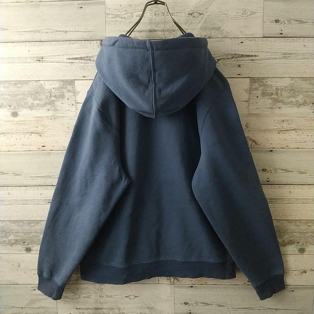 希少カラー☆ステューシー 刺繍 パイルロゴ アーチロゴ パーカー M～L相当 紺