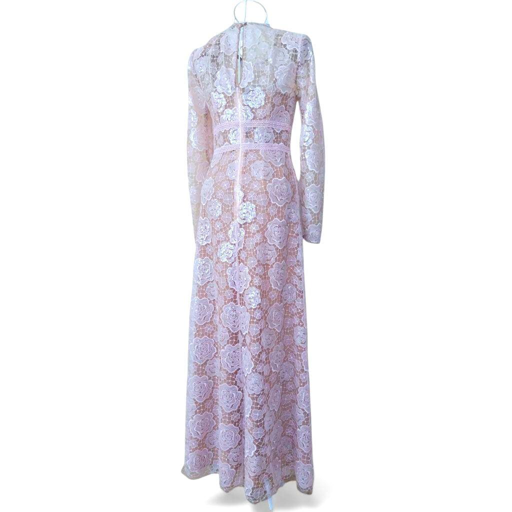 セルフポートレイト ローズレース スパンコール ドレス ピンク UK6/US2