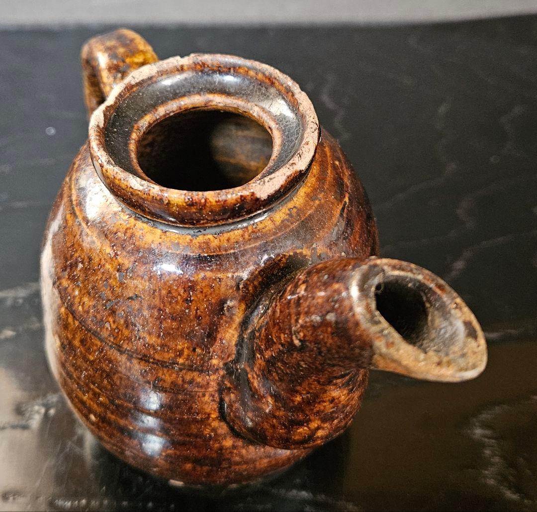 江戸時代 古瀬戸 飴釉 鉄釉 手付 水注ぎ 水注 水滴 酒次 書道具 文房具