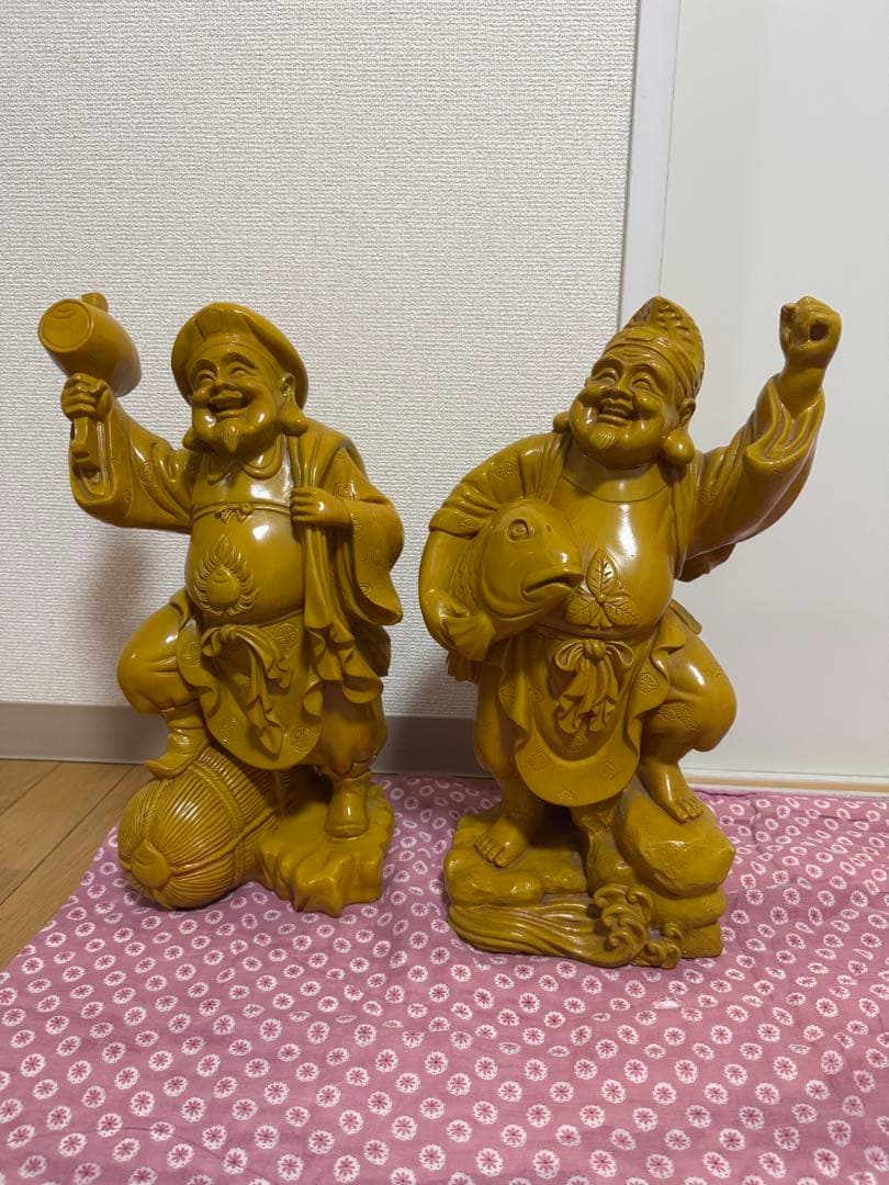 木製 福の神像 2体セット 約40-50cm