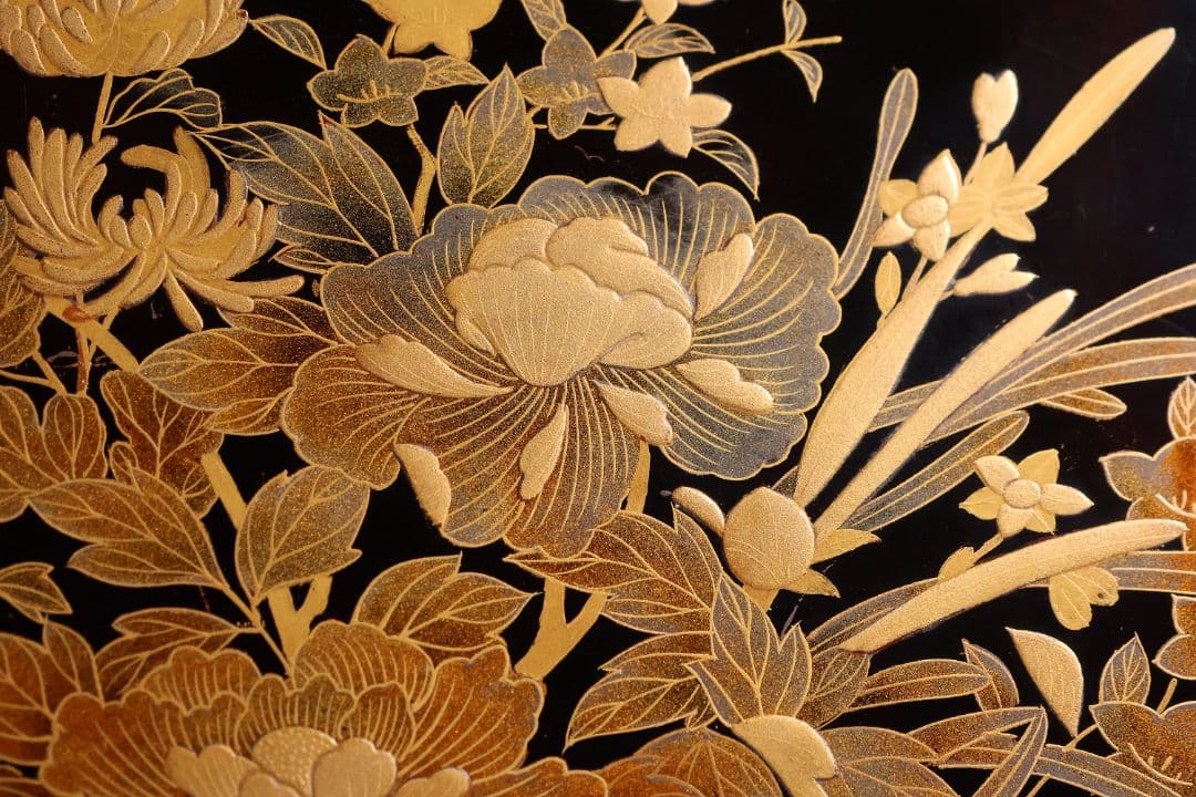 MA699】加賀蒔絵 饅羹重 内梨地 花車 金蒔絵 木製漆器 饅頭箱 菓子